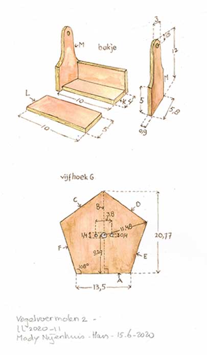 Werktekening vogelvoermolen Landleven